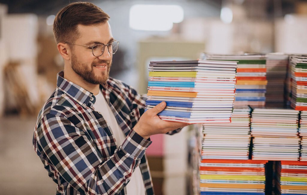 a high volume book print order ready to be shipped